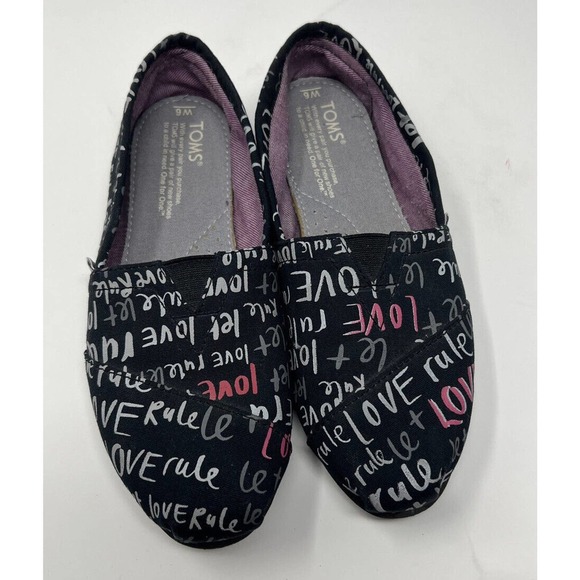 TOMS Women's W6 "Let Love Rule" Shoes Black /pink/silver - Picture 1 of 7